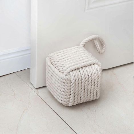 Butée de porte artisanale en corde de jute nouée avec poignée, décoration intérieure, blanche (1/5)