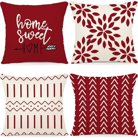 Lot de 4 Housse Coussin Décoratif Canapé Taie d'oreiller Decoration Canapé Housses de Coussin en Lin d'extérieur Housse de Coussin Décoration pour Chambre, canapé, Chaise, Lit,Jardin 45x45CM,No (1/5)