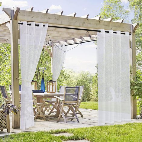 2 PCS Rideaux d'extérieur imperméables à œillets pour Salon,Chambre,Porche,pergola,cabane,130 x 214cm,Blanc (1/5)