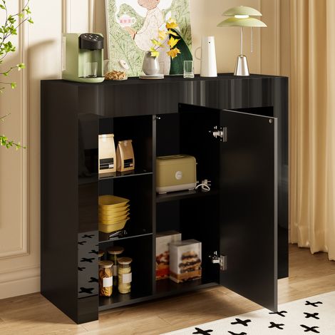 mobile contenitore 95x35x83 cm buffet vetro moderno nero OKMYHOME (1/5)