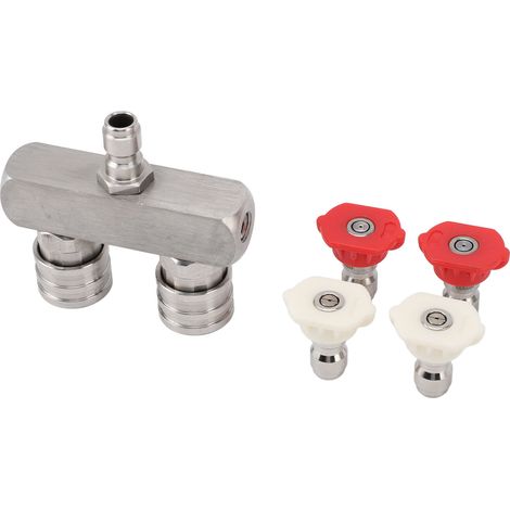 Buse double pour nettoyeur haute pression en acier inoxydable avec raccord rapide 1/4" et embout bicolore pour accessoires (1/5)