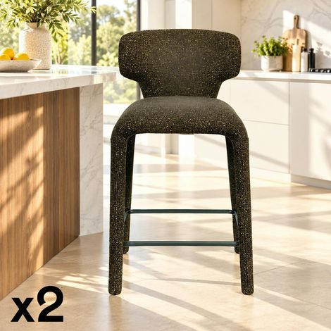 Tabouret de bar design en tissu kaki avec dossier (x2) TULSA (1/5)