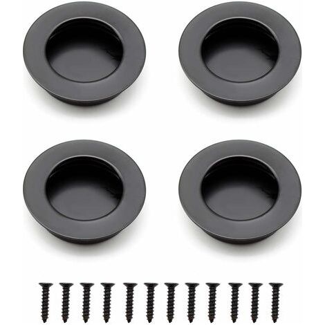LaBlanc - 4 tiradores redondos empotrados de acero inoxidable de 40 mm para puertas corredizas. Tiradores negros para muebles, ideales para cajones, armarios y muebles a medida.