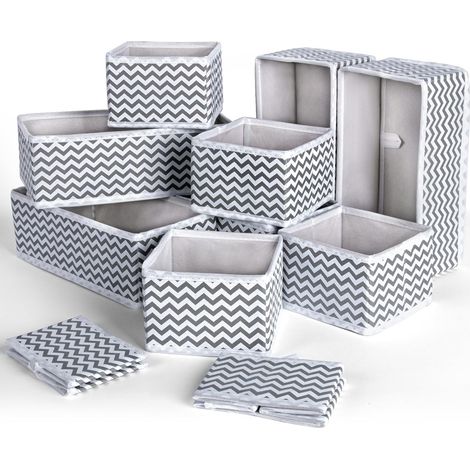 Cajas de almacenamiento, paquete de 12 organizadores de cajones plegables, cesta de tela no tejida para guardar ropa, ideal para sujetadores, ropa interior, corbatas y calcetines (gris claro) (1/4)