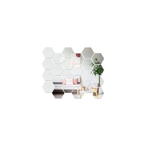 24 Pièces Miroirs Hexagonaux en Acrylique,Feuille de Miroir Flexible Auto Adhésif DIY Art Miroir pour la Salon Chambre Salle de Bains Canapé TV Réglage Décoration Murale