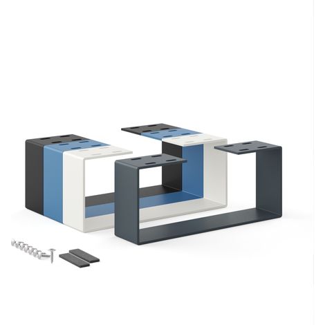 Pied de meuble en métal gris 37x15cm – Support pour table basse, bureau, banc – Charge jusqu'à 100kg – Installation rapide avec accessoires – Holzbrink
