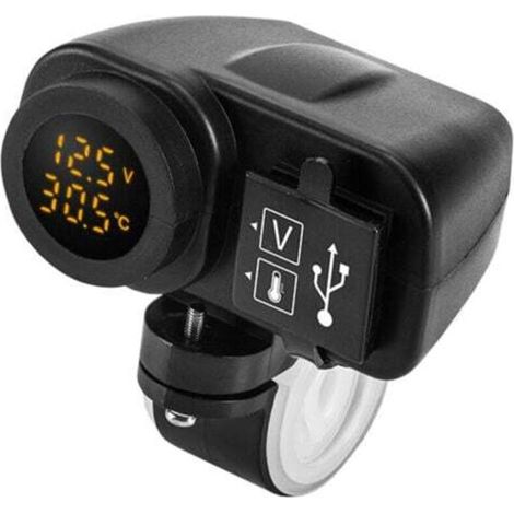 Chargeur USB pour moto 12.5 V - Pour chargeur de moto 2,1 A 12 V - Avec voltmètre LED - Thermomètre d'affichage (1/4)