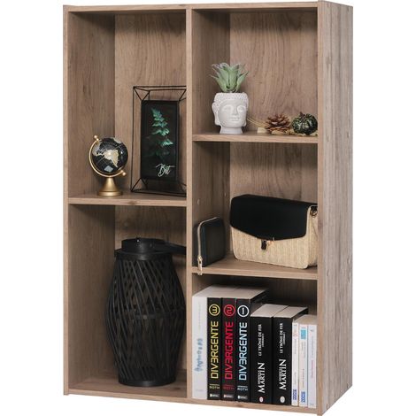 Meuble de Rangement en Bois, bibliothèque 60cm de Largeur, Étagère 5 Compartiments, Modulaire, Polyvalent, Marron Cendré, Salon, Bureau, Chambre, Livre, Assemblage Facile, CX-23C (1/5)