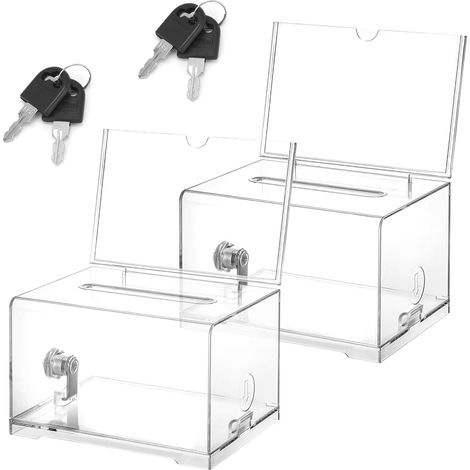 Boîte de Dons en Acrylique, 2 Pièces Boîtee à Dons en Acrylique Verrouillable, avec Serrure et Clé, boîte de Commentaires Transparente, avec Autocollant, pour les Votes, les Loteries, les Concours (1/5)