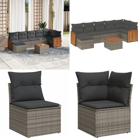 Salon de jardin 8 pcs avec coussins gris résine tressée - Ensemble Salon De Jardin - Meuble Extérieur - Mobilier De Jardin - Chaise Lounge - Set De Salon - Home & Living (1/5)
