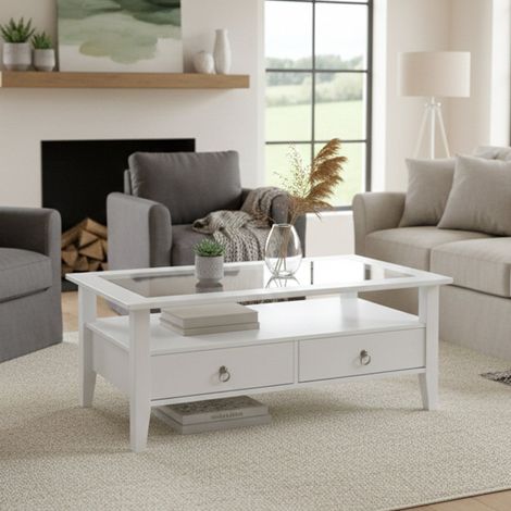 Mesa de Centro Minturno, 2 Cajones, Revistero, un Compartimento, 115x60x45h cm Blanco (1/5)