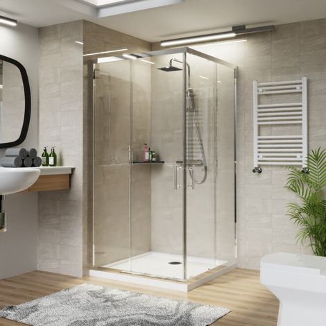 NRG Square Corner Entry Shower Enclosure with Sliding Doors Bathroom Cubicle 1000 x 1000mm (1/5)
