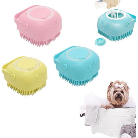 Silicone Pet Brush with Shampoo Dispenser Shampoo Brush Bubble Bath Brush 3 Colors Soft Bristles for Dogs and Cats, Non-slip Handle (1/5)