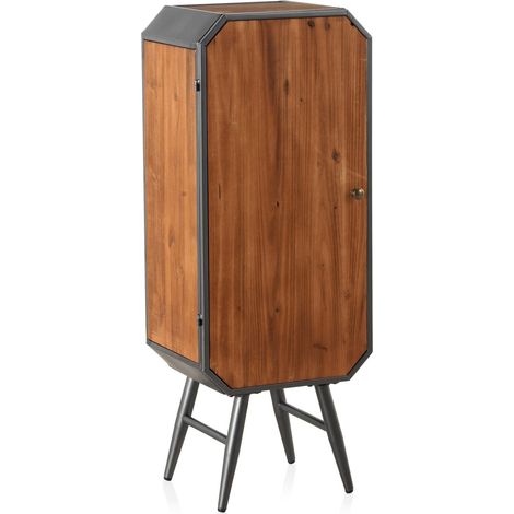 Buffet industriel une porte bois et métal naturel - bois foncé et métal noir