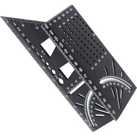 Équerre 3D en Alliage d'Aluminium, Règle de Mesure Carrée 45°/90°, Outil de Travail du Bois 62 x 215 x 73 mm - Noir