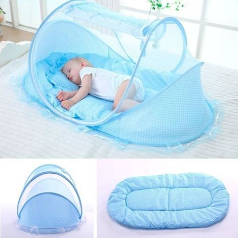 Lit pliant tente moustique pour bébé - WANGLAI - Bleu (1/3)