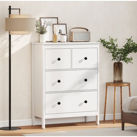 Commode 74x35x97 cm en bois blanc, avec rangement pour chambre et salon FloraGrace (1/5)