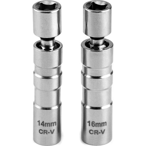 2 douilles à bougie d'allumage à paroi mince, outil de retrait de bougie d'allumage magnétique pivotant à 12 pans avec joint universel 3/8 pouce (14 mm et 16 mm)