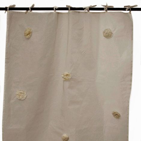 FUMEE - Rideau à lacets petites fleurs brodées beige naturel 110x250 (1/2)
