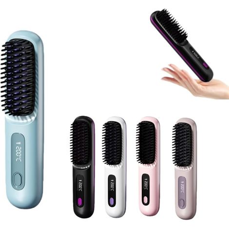 Cocoony Brush for Short Hair, Portable Rechargeable Straightening Brush, Durable Design, with LCD Display, 3-Stage Temperature Adjustment, for Daily Styling & Travel