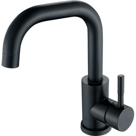 royaluxe -Robinet de Lavabo U-forme Mitig Eau Froide et Chaude en Acier Inox Rotation à 360° Robinet de Vasque à Poser pour Salle de Bains, NoirLATATTA (1/4)
