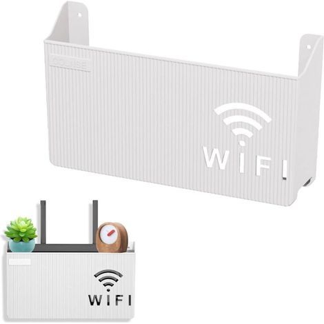 WiFi Router Storage Box with Wall Mount - TV Living Room Decoration Shelf - White Interior Organization (1/4)