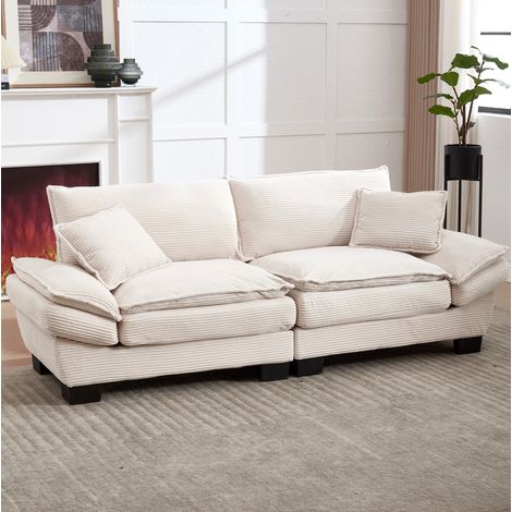 canapé salon velours beige 224 cm profond double accoudoirs OKMYHOME (1/5)