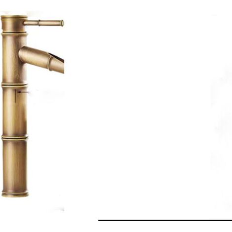 Robinet tout cuivre, robinet de cuisine antique rétro, robinet de lavabo monotrou en bambou, évier artistique, évier de comptoir avec robinet d'eau chaude et froide (1/5)