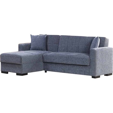Dmora - Divano letto con penisola Armadillo, Divano ad angolo reversibile, Sofà contenitore da soggiorno con chaise longue e 2 cuscini, 230x150h81 cm, Grigio