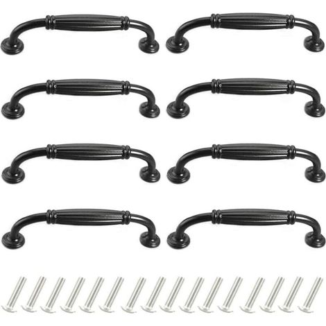 poignee de meuble cuisine noir 8 Pièces Poignée de Porte Poignee de Meuble Vintage Poignet de Porte Cuisine Alliage d'aluminium Poignee Meuble pour Porte,Espacement des trous de 128mm