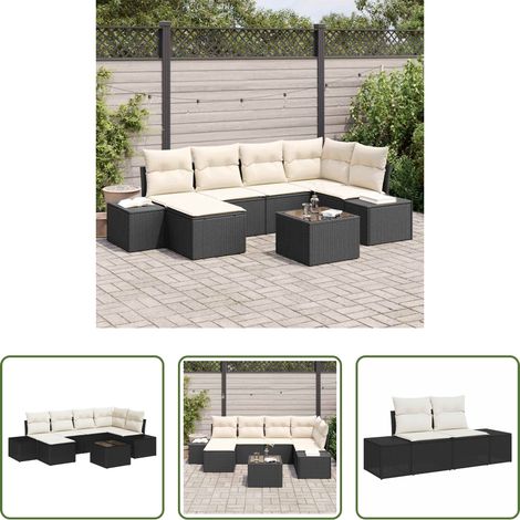 vidaXL Canapé en poly rattan - Ensemble de canapé de jardin 6 pcs Noir et Crème polyrotin (1/5)