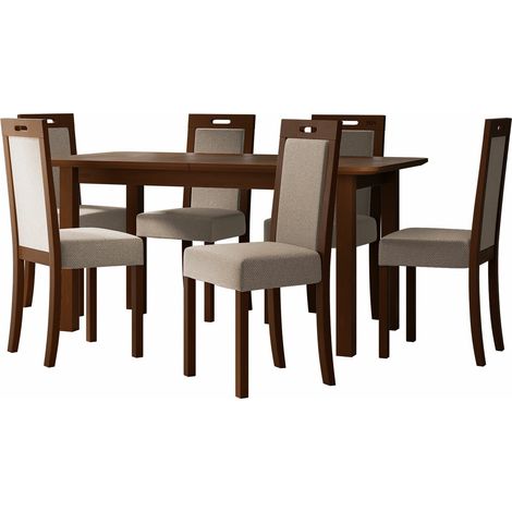 Conjunto de mesas y sillas para comedor Victorville 278, Nuez, 76x90x160cm, Diámetro: 0, Número de asientos: 6, Estilo: Contemporary