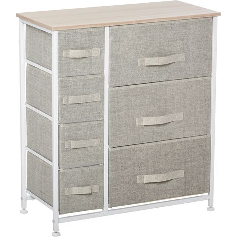Commode, buffet, 7 tiroirs pliables en tissu, structure en métal, 63, 5 x 30 x 71 cm, gris clair (1/5)