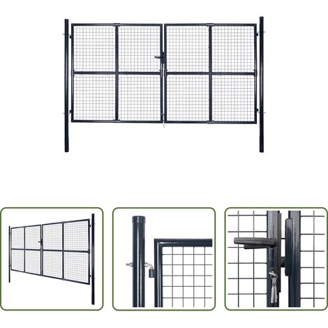 vidaXL Verzinkter Stahl - Maschen-Gartentor verzinkter Stahl 300 x 200 cm Grau (1/5)