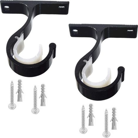2 Pièces Supports de Tringle à Rideau, pour Tringle à Rideau avec diamètre 28 mm (1-1/8 po) Support de Tringle, D'aluminium Support Tringle Penderie pour Rideau ou Armoire (Noir) (1/5)