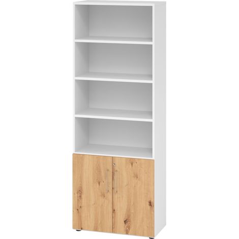 bümö smart Kombischrank - 2 plus 4 Ordnerhöhen   Weiß/Asteiche (1/5)