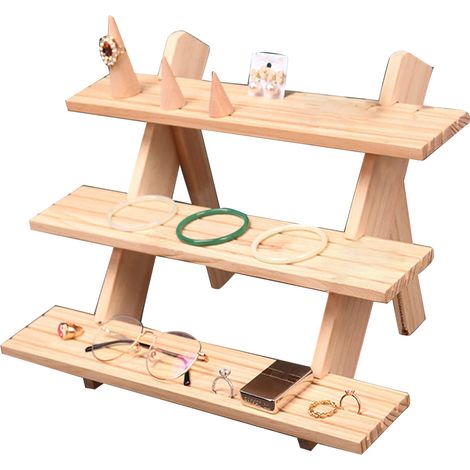Présentoir surélevé en bois à plusieurs niveaux, étagère polyvalente pour bijoux, figurines et maquillage, 3 niveaux (1/5)