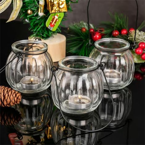 Bougeoir suspendu, bougies votives, supports en verre colorés 6 pièces pour mariage, église, chambre et décoration de table, fêtes d'anniversaire, cadeaux (1/4)
