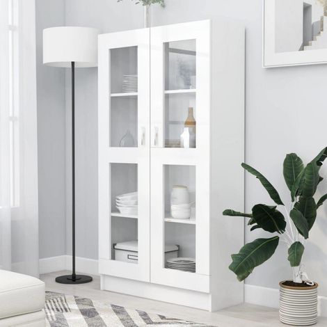 Vitrinenschrank mit 4 Fächern und 2 Türen, weiß, 82,5x30,5x150 cm (1/5)