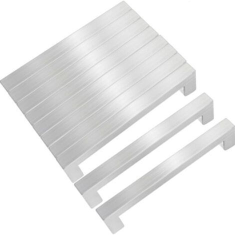 Set mit 10 Möbelgriffen, 96 mm Lochabstand, Edelstahl, Türgriffe, quadratische Küchengriffe