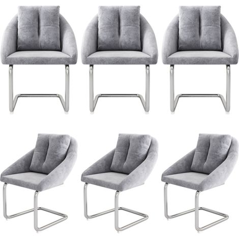 Juego de 6 sillas de comedor de terciopelo gris con estructura metálica MODENUIT (1/5)