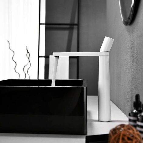 Rubinetto per lavabo da bagno bianco, rubinetto da bagno in ottone a foro singolo, rubinetto da bagno alto bianco, rubinetto per lavabo da bagno nero a 1 foro, bianco A (1/4)