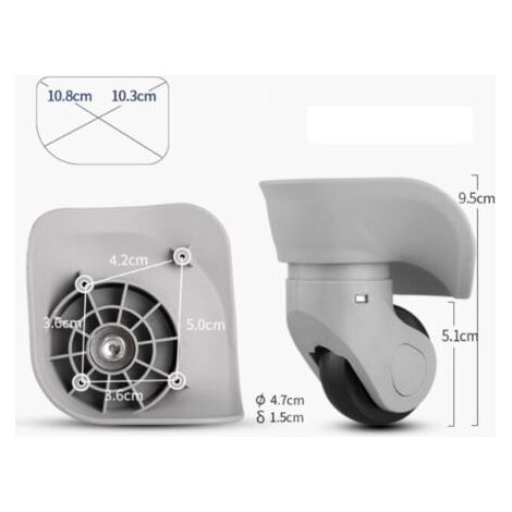 Paire de roues à bagages universelles en caoutchouc durable, roues de réparation de remplacement de bagages multidirectionnelles silencieuses (grandes, grises, paquet de 2)