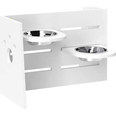 Hundenapf erhöht, 3 Stufen Höhenverstellbar Futternapf für Hunde mit Separatem Design, Anti-Schling-Matte, Fressnapf mit 2 Edelstahl-Schüsseln, für alle große Hunde, Weiß