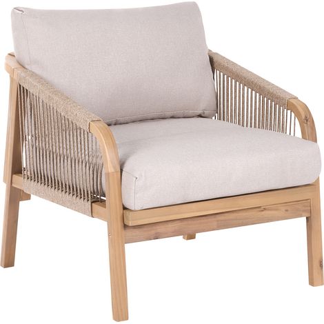 Sillón moderno de madera de acacia para jardín y terraza con cojines beige claro Sumba (1/5)