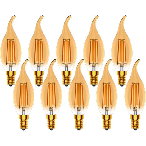 E14 Ampoule Flamme,4W Ampoules Bougie Vintage,C35 Forme de Bougie,Non Dimmable,2700K Blanc Chaud Filament LED,400LM équivalent 40W,Ambre pour décoration,10 Pièces [Classe énergétique E] (1/5)