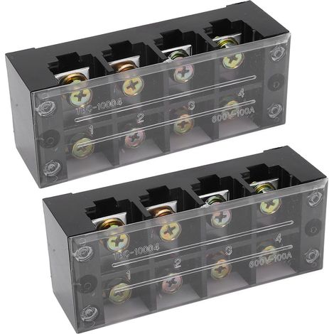 2 borniers à vis à double rangée 100 A 600 V TBC, type fixe, en fer PC, pour systèmes de distribution d'éclairage, 4 broches (1004) (1/5)