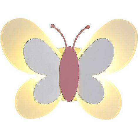 Applique murale LED d'intérieur avec interrupteur, 14 W, pour chambre de garçon ou de fille, lampe de chevet papillon rose avec 3 températures de couleur réglables (1/3)