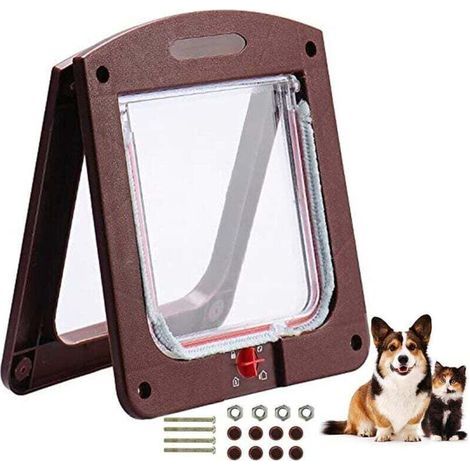Fermeture De Chatière Porte Intérieure Chatière Chatière Verrouillable Porte Tunnel Animaux Compagnie La Porte Chat à Verrouillage Manuel à 4 Voies s'Installe Facilement Pour Les Chats Chiens Bruns (1/5)