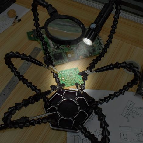 Outil de soudage Helping Hands Third Hand pour circuits imprimés, avec 6 bras flexibles, pinces rotatives légères et base de bureau stable pour le soudage, l'assemblage, la réparation, le modélisme et (1/2)